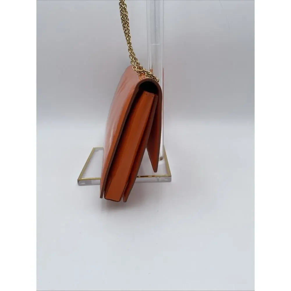 Salvatore Ferragamo Ginny Shoulder Bag Orange Patent Leather Crossbody Gold Med